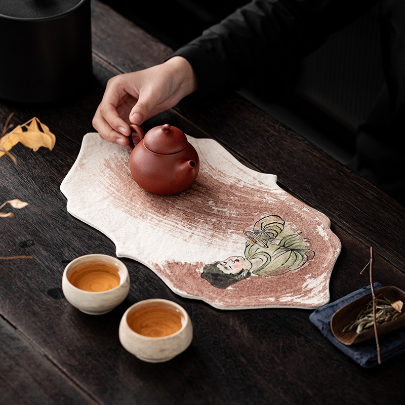 Table Runner - Hand Drawn Persimmon Dyed Zen Style