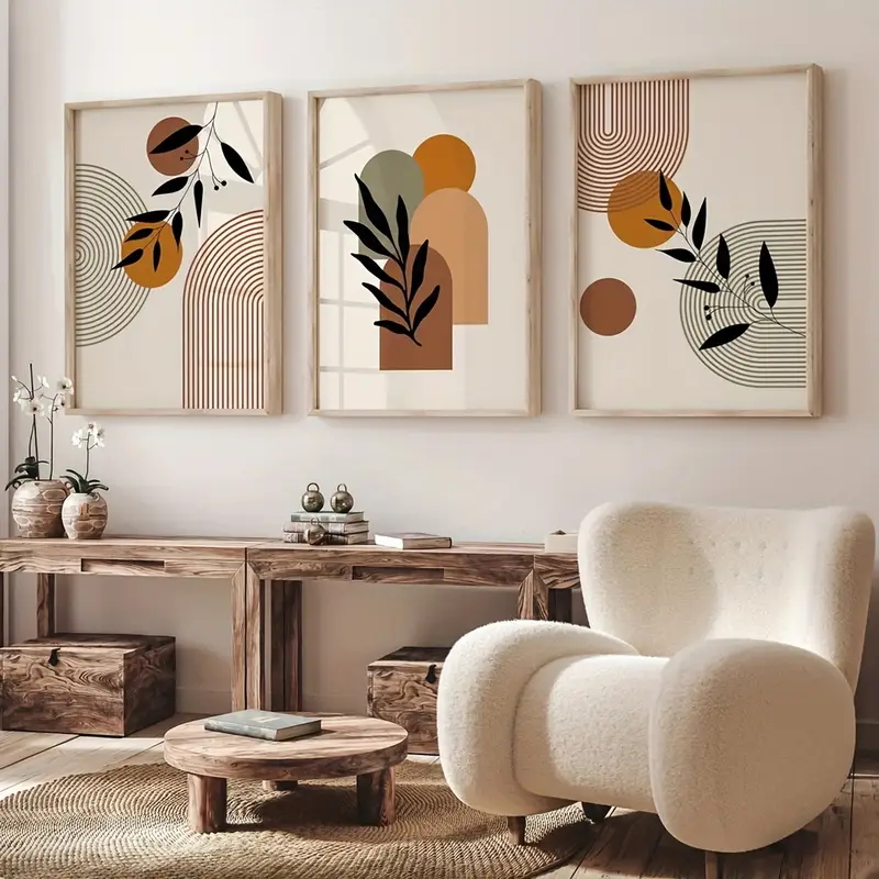Abstract Canvas Set - 3pcs Bohemian-style Plant Geometric Abstract Posters,