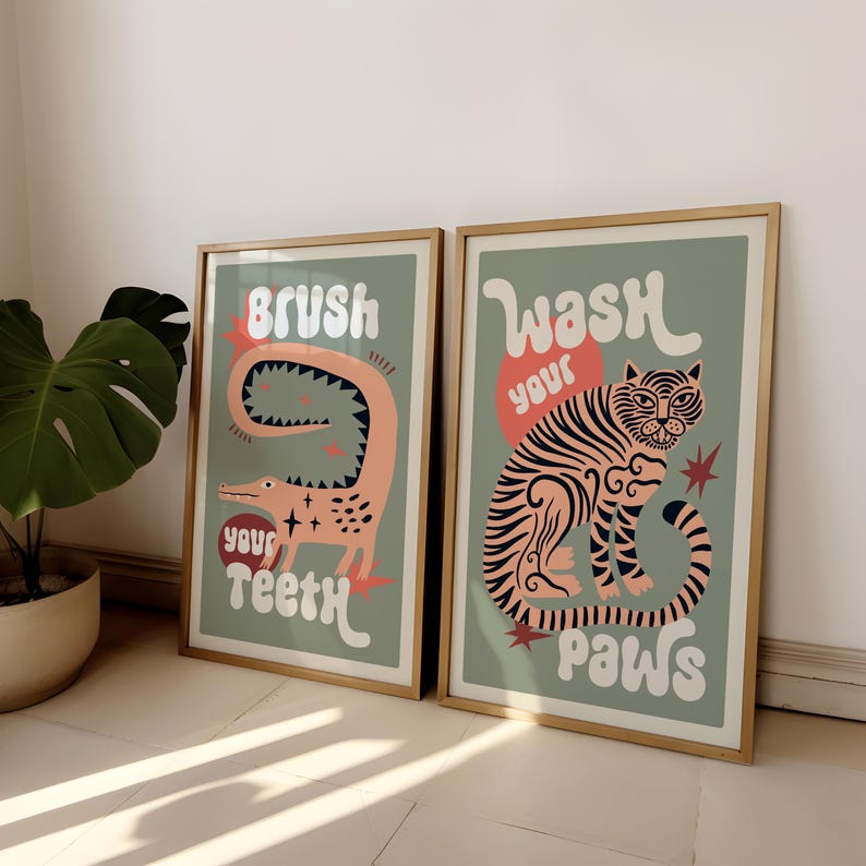 2pcs/set Tiger Wash Your Paws  - đánh giá và giá Abstract Canvas Set